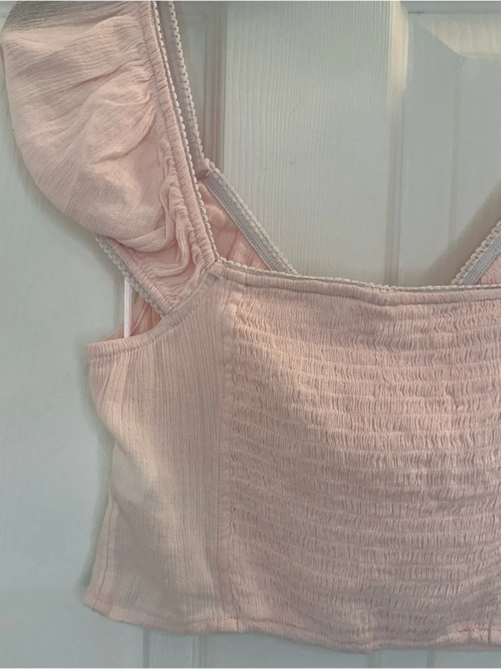 Abound Smocked Cap Sleeve Pink Cottagecore Crop Top Babydoll size Small - Picture 9 of 9